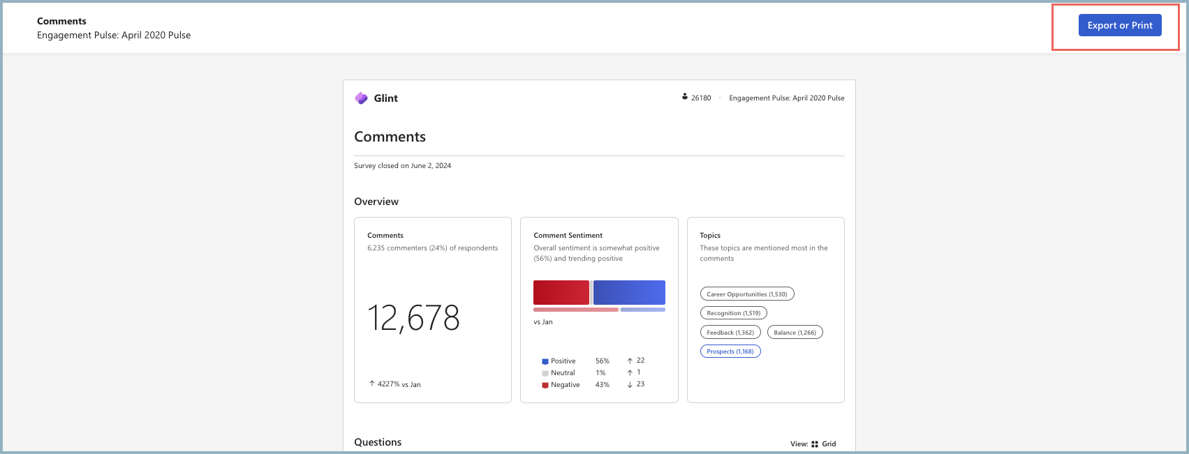 Screenshot of the Export or Print button.
