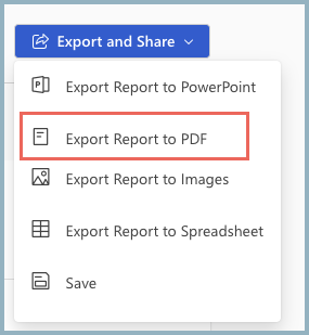 Screenshot of the Export and Share dropdown menu.