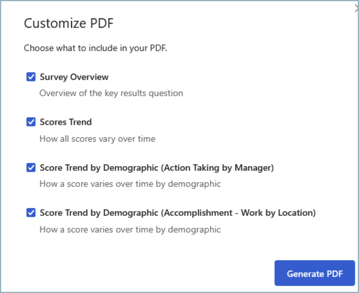 Screenshot of the Customize PDF sections dialog box.