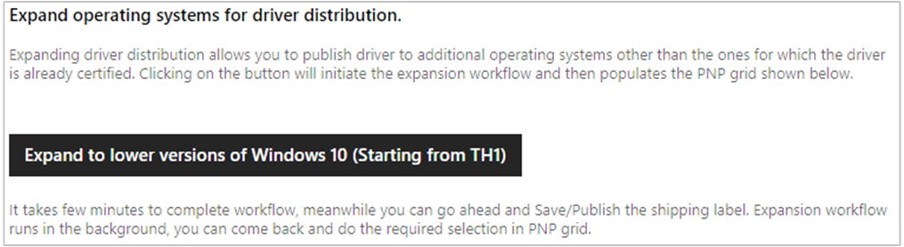 Zrzut ekranu przedstawiający przycisk rozszerzenia sterownika systemu Windows 10.