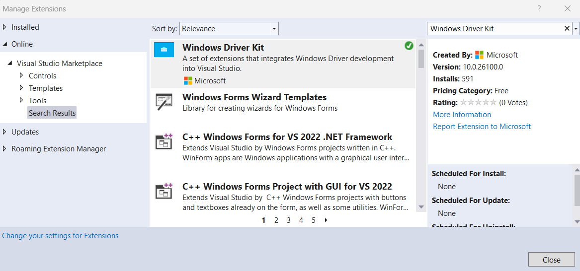 screenshot of Visual Studio showing Visual Studio Marketplace extension