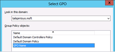 Screenshot that shows where to select the GPO you just created while you're linking the GPO to the member server and workstation OUs.
