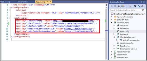 Zrzut ekranu przedstawiający plik konfiguracji aplikacji przedstawiający zmodyfikowane wartości.