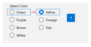 Example of horizontal keyboard navigation in a multi-column/row RadioButtons group