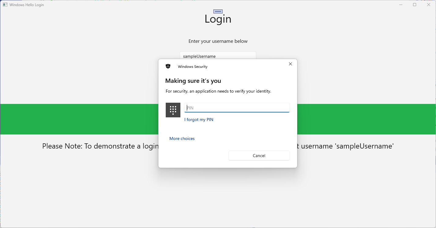 A screenshot of the Windows Hello login pin prompt