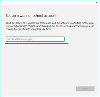 set up a work or school account screen