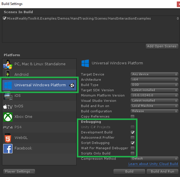 Ustawienia kompilacji platformy UWP