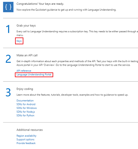 Uzyskiwanie dostępu do kluczy usługi LUIS