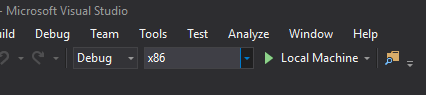 Zrzut ekranu przedstawiający menu programu Microsoft Visual Studio, które pokazuje, że maszyna lokalna jest wybrana w polu Platforma rozwiązania.