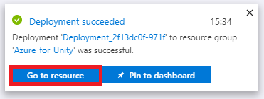 Screenshot that shows the 'Go to resource' button highlighted in the notification window.