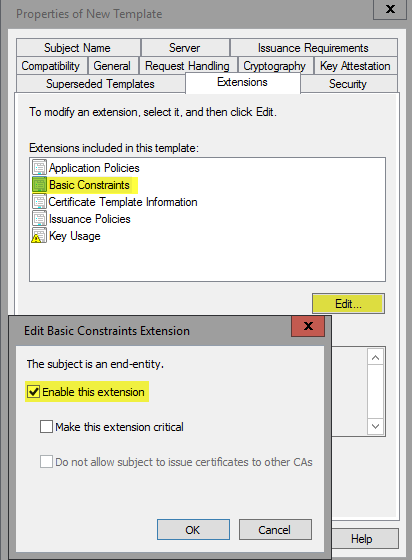 Edit Basic Constraints Extension.