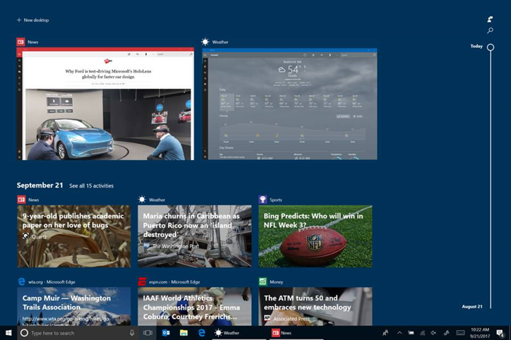 obraz osi czasu systemu Windows