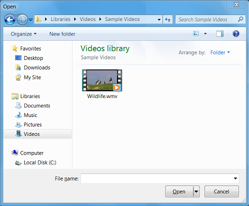 screen shot showing the open dialog box