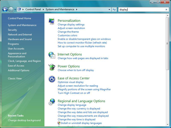w wynikach wyszukiwania panelu sterowania