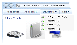 zrzut ekranu przedstawiający przykład menu kaskadowego w folderze devices