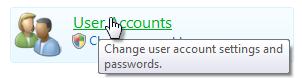 screen shot of user accounts category with infotip 