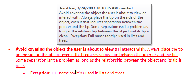 screen shot of infotip placed above revised text 