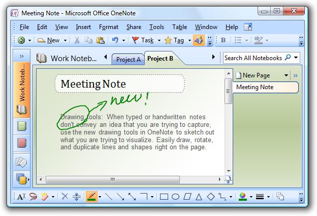 zrzut ekranu przedstawiający pismo ręczne na stronie programu OneNote 
