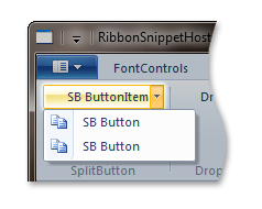 zrzut ekranu kontrolki splitbutton na przykładowej wstążce.