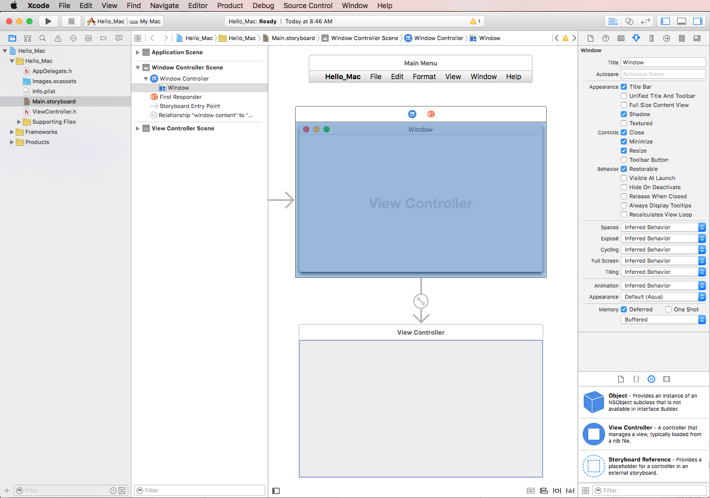 Domyślny widok narzędzia Xcode Interface Builder