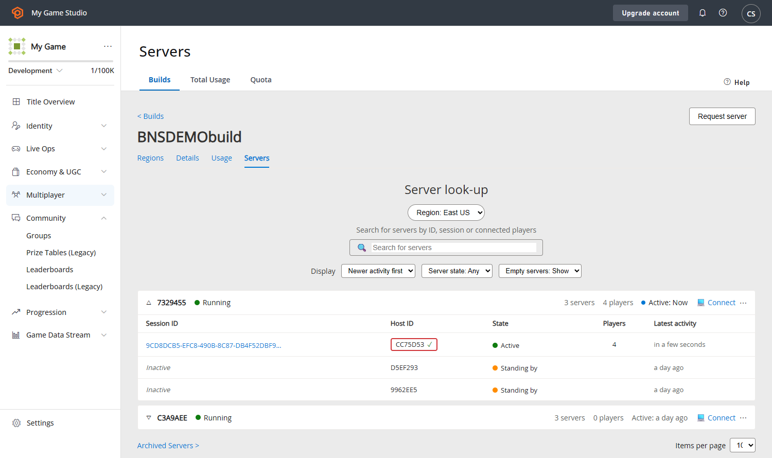 PlayFab Multiplayer Servers successful copy of host id