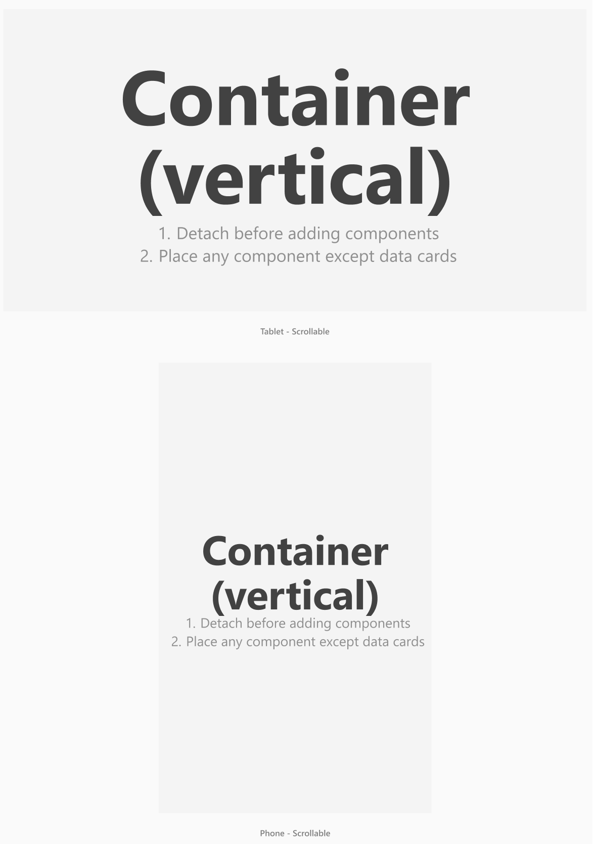Vertical container in the tablet and phone layout formats.