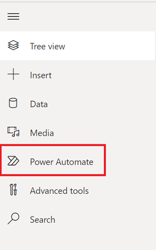 Select the Yes button and select Action on the top Select Power Automate fromt he app authoring menu.