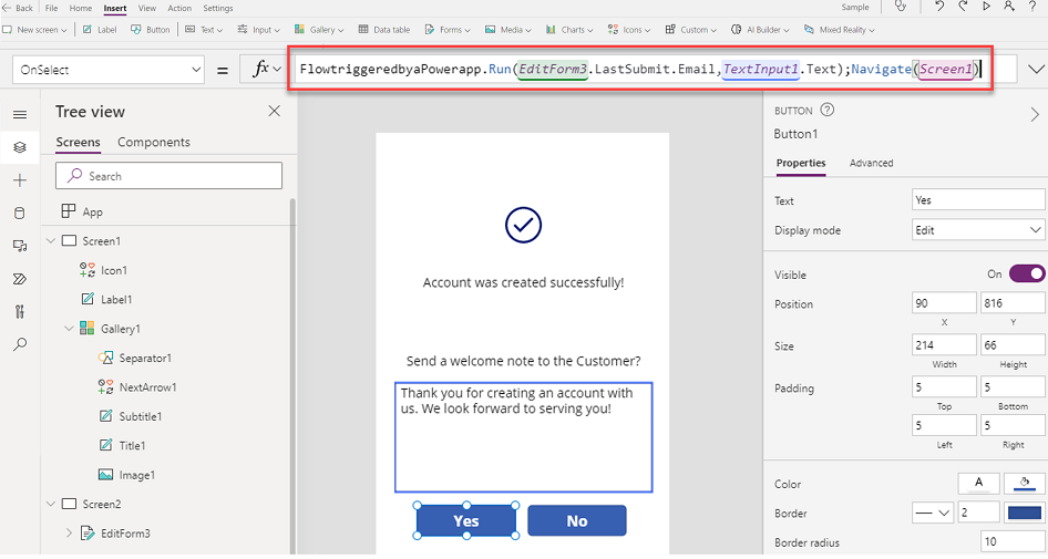 Fill in the two parameters for the To email address Fill in the two parameters for the To email address