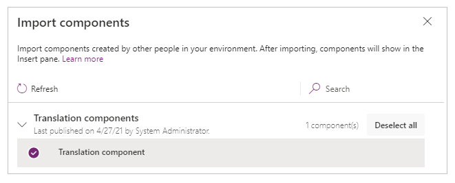 Select Translation component library Select Translation component library.