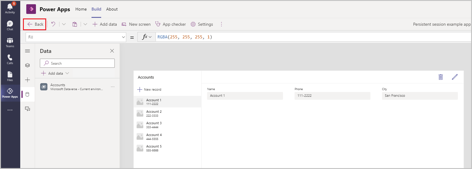 Select Accounts as data source Select Accounts as data source