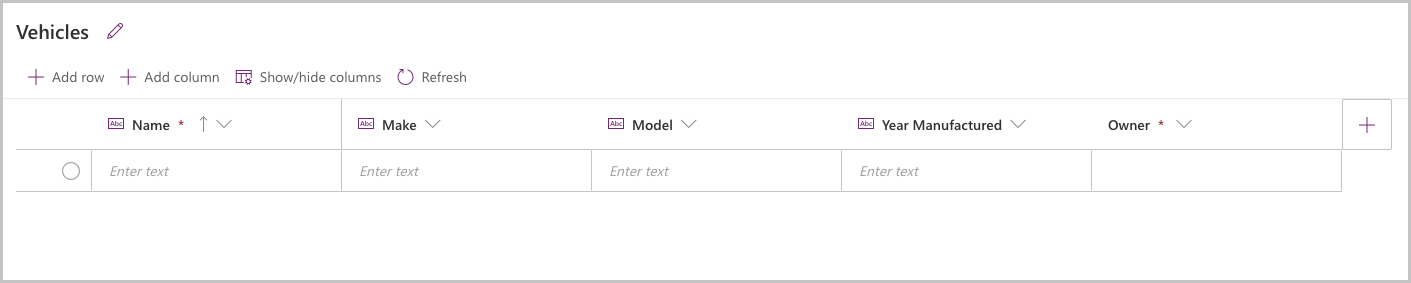 View vehicle table View vehicle table