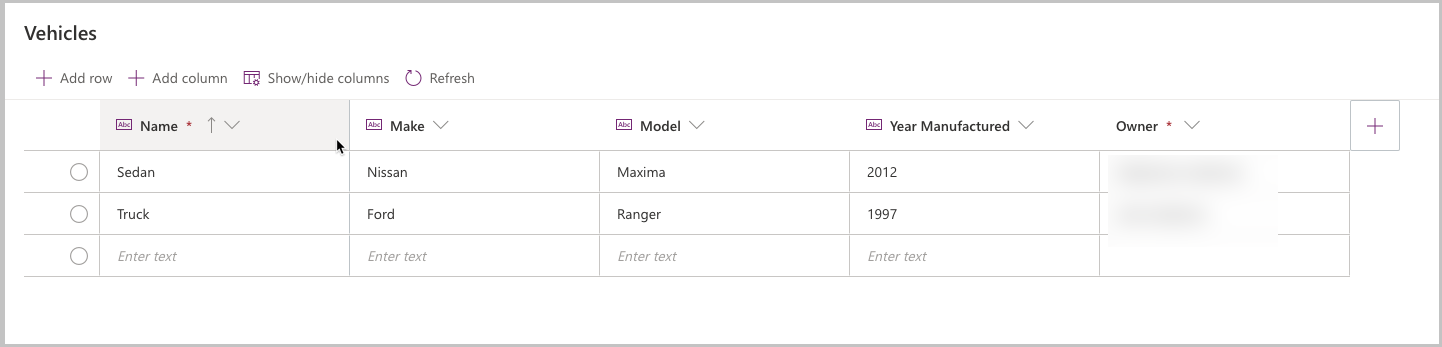 View table records View table records