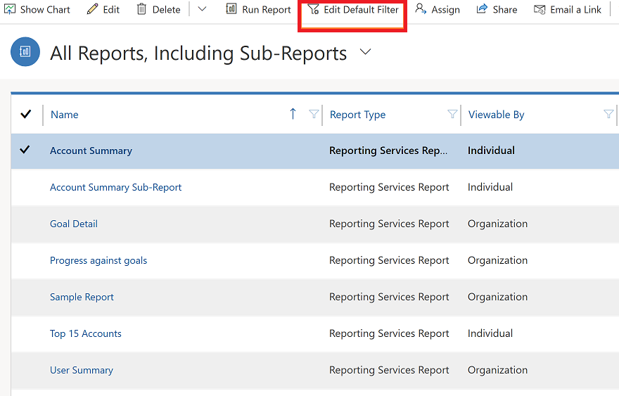 Edit default report filter Edit default report filter.