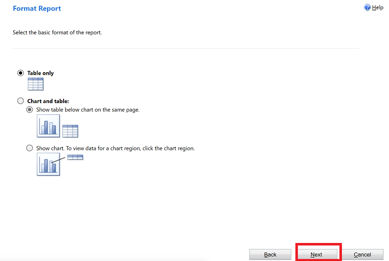 Format report screen Format report.
