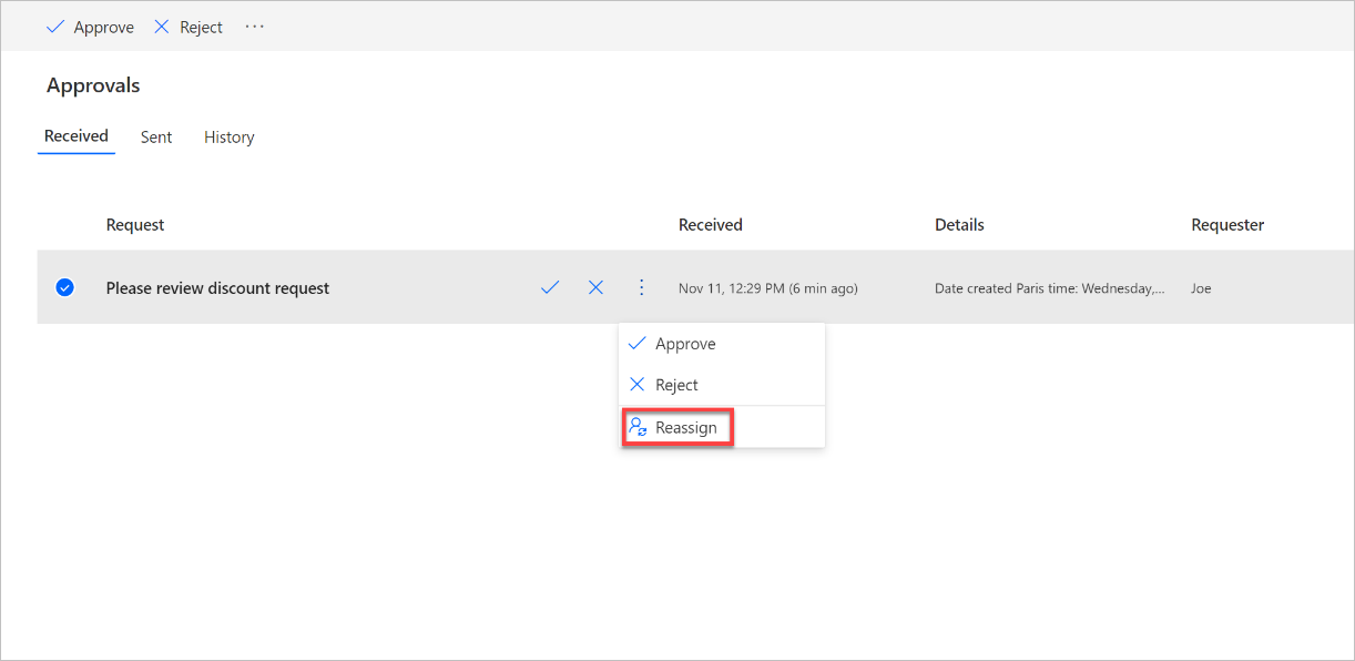 Reassign an approval request.