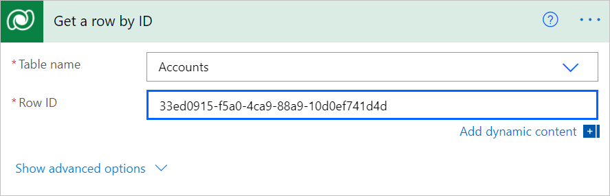 Completed Get row by ID card Completed Get row by ID card.