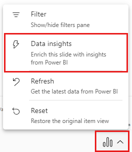 Screenshot showing Data insights pasted into slide and notes.