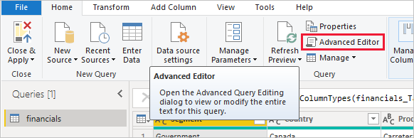 Screenshot that shows opening the Advanced Editor.