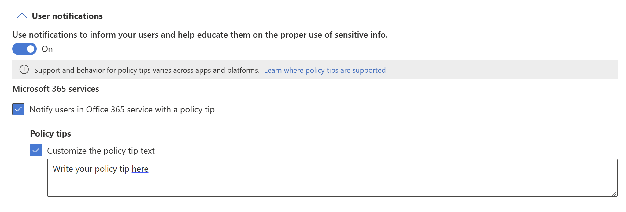 Screenshot of D L P user notification section.