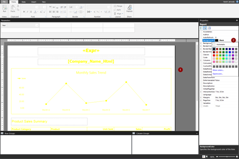 Screenshot showing Steps for applying color to a report background.