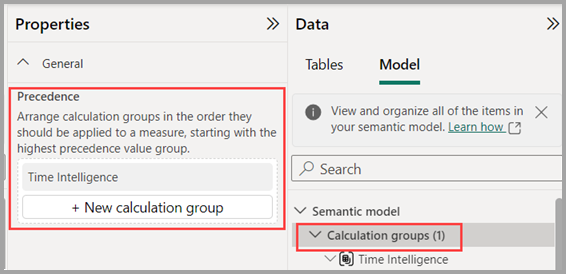Screenshot of setting calculation group precedence.
