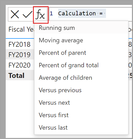 Screenshot of using templates for visual calculations.
