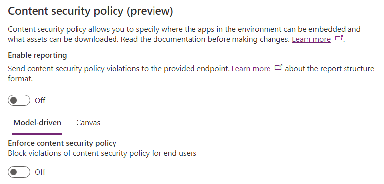 Content security policy default settings