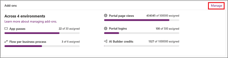 Example of purchased capacity in the admin center.
