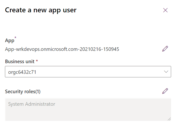 New application user creation