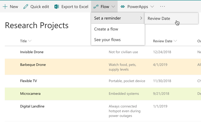 Flow menu Flow menu
