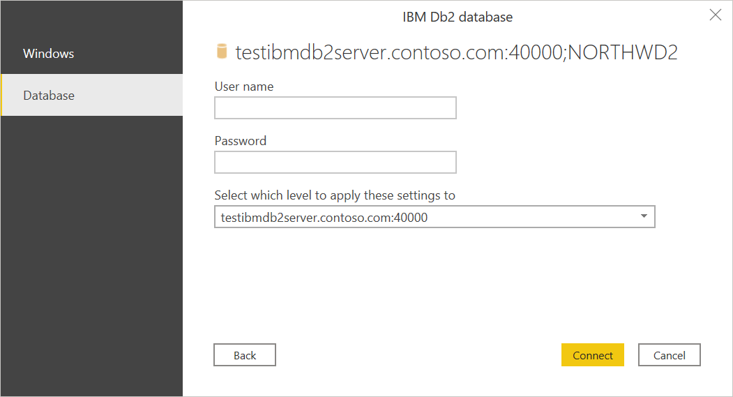 Enter your IBM Db2 database credentials.