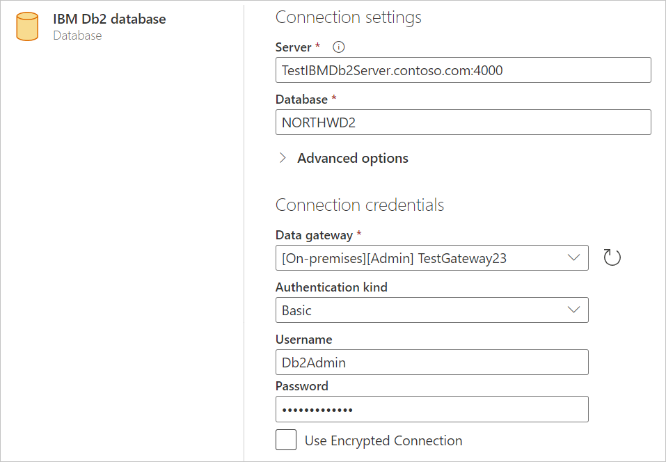 Enter IBM Db2 database online connection.
