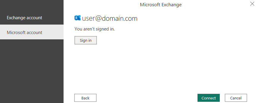Screenshot of the Microsoft Exchange dialog.