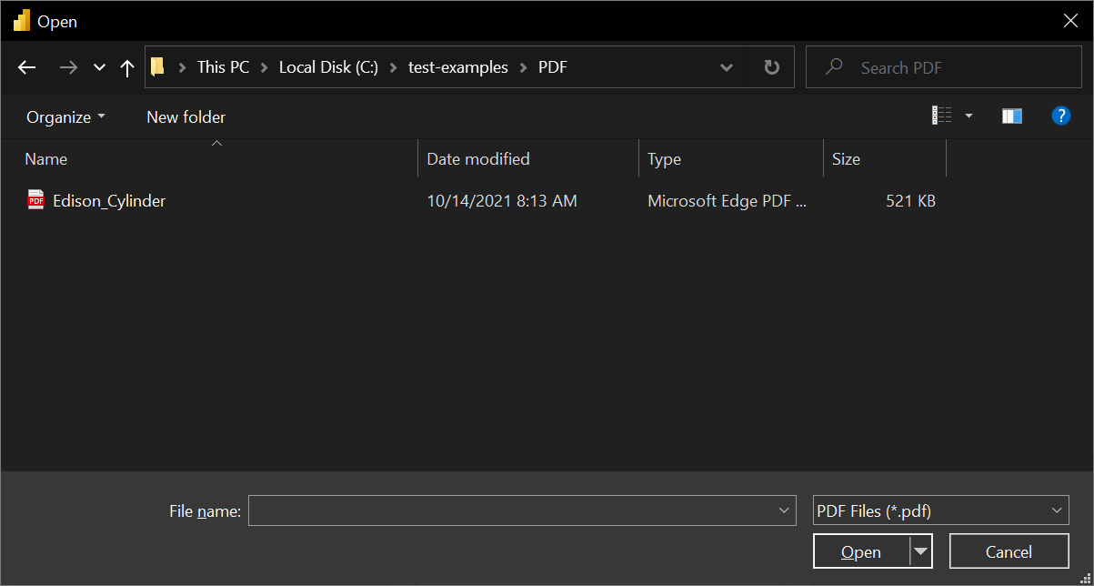 Select the PDF file from File Explorer.